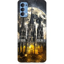 Teknomeg Oppo Reno 4 Uyumlu Ay ve Katedral  Desenli Silikon Kılıf