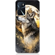 Teknomeg Oppo A16 Uyumlu Kurt ve Ay  Desenli Silikon Kılıf