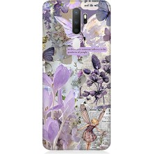 Teknomeg Oppo A9 2020 Uyumlu Mor Çiçekler  Desenli Silikon Kılıf