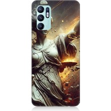 Teknomeg Oppo Reno 6 Uyumlu Adalet Heykeli  Desenli Silikon Kılıf