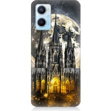 Oppo A96 Uyumlu Ay ve Katedral  Desenli Silikon Kılıf