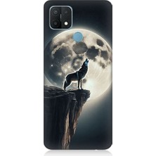 Oppo A15 Uyumlu Kurt ve Ay  Desenli Silikon Kılıf