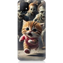 Oppo A53 Uyumlu Kedi ve Zombiler  Desenli Silikon Kılıf