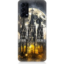 Oppo Reno 5 Uyumlu Ay ve Katedral  Desenli Silikon Kılıf