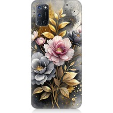 Teknomeg Oppo A92 Uyumlu Altın Çiçekler  Desenli Silikon Kılıf