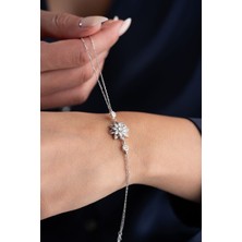 Silvano Jewelry 925 Ayar Gümüş Beyaz Zirkon Taşlı Lotus Bileklik