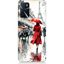 Oppo A16 Uyumlu Kırmızı Şemsiye  Desenli Silikon Kılıf