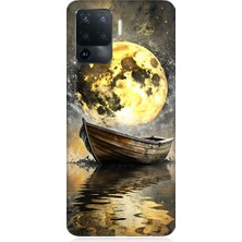 Oppo Reno 5 Lite Uyumlu Ay ve Tekne  Desenli Silikon Kılıf
