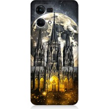 Oppo Reno 7 Uyumlu Ay ve Katedral  Desenli Silikon Kılıf