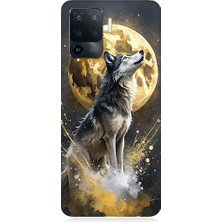 Oppo Reno 5 Lite Uyumlu Kurt ve Ay  Desenli Silikon Kılıf