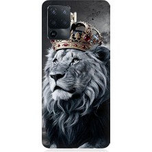 Oppo Reno 5 Lite Uyumlu Taçlı Beyaz Aslan  Desenli Silikon Kılıf