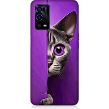 Oppo A55 Uyumlu Mor Kedi  Desenli Silikon Kılıf