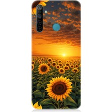 Realme 5i Uyumlu Gün Batımı Ayçiçeği  Desenli Silikon Kılıf