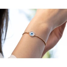 Safir Kuyumculuk 0,23ct Pırlanta Taşlı Göz Anka Bileklik - 18 Ayar Rose Altın Nazar Boncuğu Bileklik