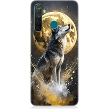 Realme 5 Pro Uyumlu Kurt ve Ay  Desenli Silikon Kılıf