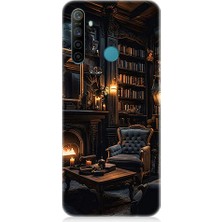 Teknomeg Realme 5i Uyumlu Kütüphane Odası  Desenli Silikon Kılıf
