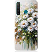 Teknomeg Realme 5 Pro Uyumlu Papatya Buketi  Desenli Silikon Kılıf