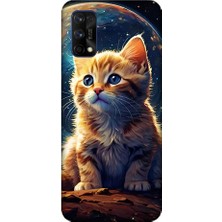 Teknomeg Realme 7 Pro Uyumlu Uzayda Kedi  Desenli Silikon Kılıf