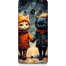 Teknomeg Realme 10 Pro Uyumlu Yağmurlu Kedi  Desenli Silikon Kılıf