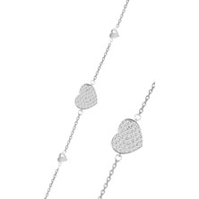 Söğütlü Silver Gümüş Rodyumlu Zirkon Taşlı Kenar Kalpler Beyaz Mineli Kalp Bileklik SGTL12636RODAJ