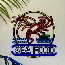 Tol Camp Sea Food (Deniz Ürünleri) Restoran Neon Duvar Tabelası, Tablosu, Dekoru - Metal Üzerine LED | 46 cm x 48 cm