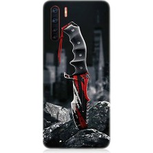 Teknomeg  Oppo A91 Uyumlu Kırmızı Bıçak  Desenli Silikon Kılıf