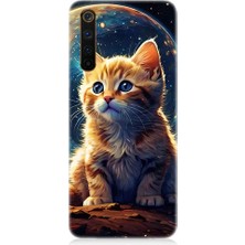Teknomeg Realme 6 Pro Uyumlu Uzayda Kedi  Desenli Silikon Kılıf