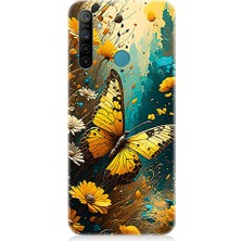 Teknomeg Realme 5i Uyumlu Renkli Kelebek  Desenli Silikon Kılıf