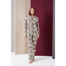 Pjs Kadın Biyeli Düğmeli Uzun Kol Pijama Takım