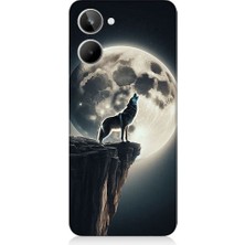 Realme 10 Uyumlu Kurt ve Ay  Desenli Silikon Kılıf