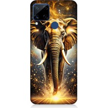 Realme C15 Uyumlu Altın Fil  Desenli Silikon Kılıf