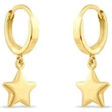 Safir Kuyumculuk 14 Ayar Altın Yıldız Sallantılı Halka Küpe - Lovely Altın Küpe
