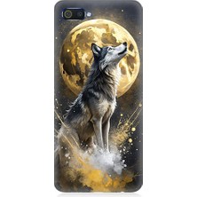 Realme C2 Uyumlu Kurt ve Ay  Desenli Silikon Kılıf