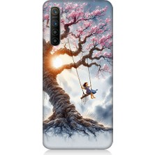 Realme X2 Uyumlu Pembe Ağaç  Desenli Silikon Kılıf