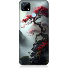 Teknomeg Realme C17 Uyumlu Kırmızı Ağaç  Desenli Silikon Kılıf