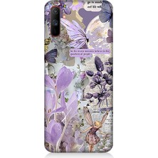 Teknomeg Realme C3 Uyumlu Mor Çiçekler  Desenli Silikon Kılıf