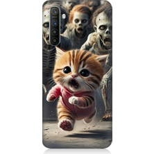 Teknomeg Realme X2 Uyumlu Kedi ve Zombiler  Desenli Silikon Kılıf