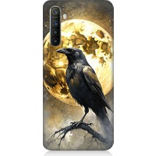 Teknomeg Realme X2 Uyumlu Ay ve Karga  Desenli Silikon Kılıf