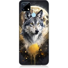 Teknomeg Realme C25 Uyumlu Ay ve Kurt  Desenli Silikon Kılıf