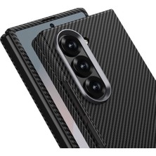 Prolysus Samsung Galaxy Z Fold 6 Kılıf Kamera Korumalı Karbon Fiber Tasarımlı Arka Yüzey Kıpta Karbon Kapak-Siya