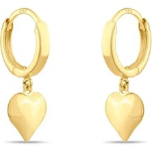 Safir Kuyumculuk 14 Ayar Altın Kalp Sallantılı Halka Küpe - Lovely Altın Küpe