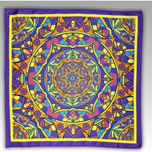 Mor Sarı Fular Bandana Ipeksi Twill Kumaş Mandala Desenli