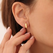 Nox Jewelry 14 Ayar Altın Kaplama Halka Huggie Gümüş Küpe - E00257