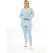 Büyük Beden Uzun Kollu Yüksek Bel Beli Lastikli Yırtmaçlı Ince Pijama Takım