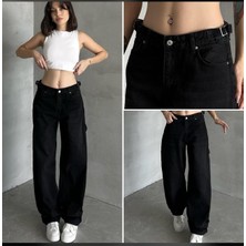 Asia Yan Tokalı Baggy Jeans Bol Paça