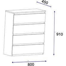 Neptün 4 Çekmeceli Şifonyer A.Çam