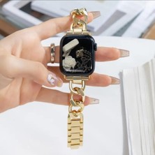 Cool Cold Apple Watch Band Uyumlu 38,40,41 Mm, Iwatch Seri 10 42 mm Paslanmaz Çelik Denim Zincir Şık Kordon