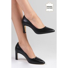 Mio Gusto Beliz Hakiki Deri Siyah Renk Kadın Stiletto Ayakkabı