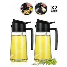 2 Adet Çift Fonksiyonlu Cam Yağdanlık 450ML Zeytinyağı Sıvıyağ Şişe Airfryer Sprey Yağlık Sirkelik