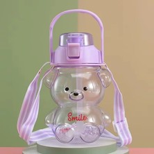 Smile Ayıcık Model Su Matarası Su Şişesi Suluk 1000ML Bpa Içermez Suluk 3D Sticker Hediye